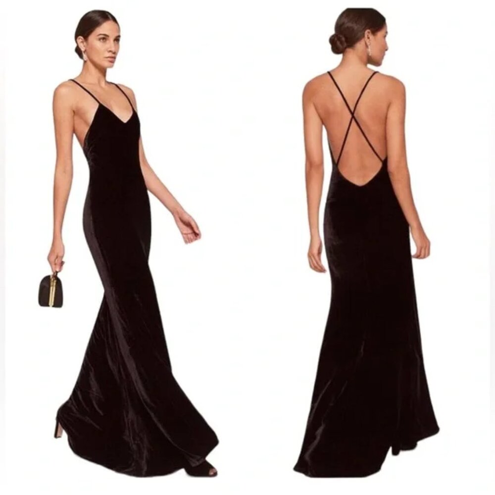 Reformation Black Velvet Strappy Maxi Dress